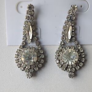 Vintage Crystal Drop Statement Earrings - Clear Rhinestone